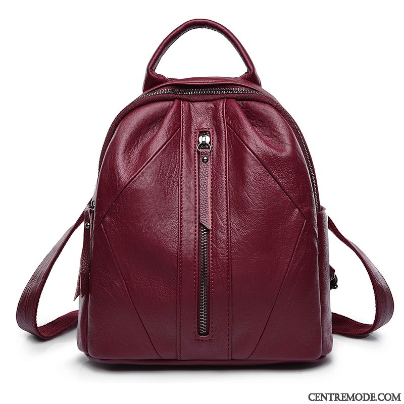 Sac À Dos Femme Cuir De Vache Le Nouveau Grande Capacité Tendance Antivol Peau Douce Bordeaux