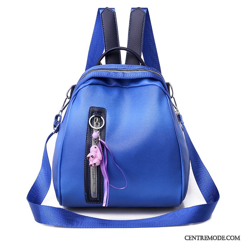 Sac À Dos Femme Le Nouveau Pu All-match Frais Peau Douce Petit Bleu