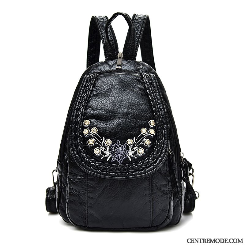 Sac À Dos Femme Mini Le Nouveau Peau Douce Loisir Pu Sac Poitrine Noir