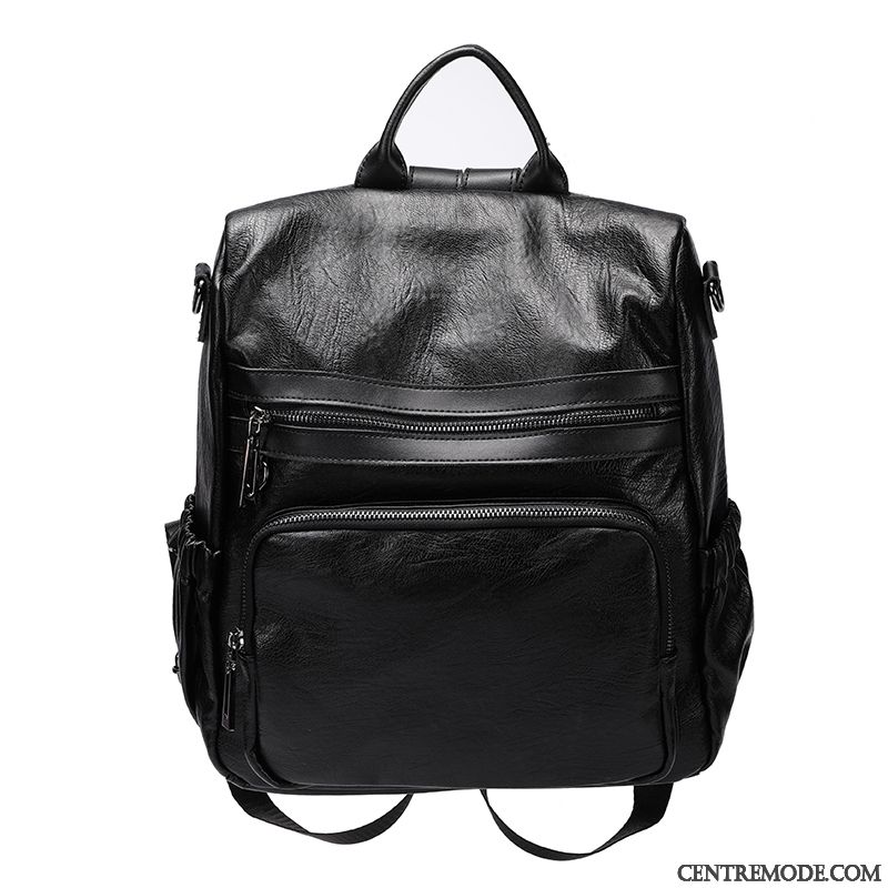 Sac À Dos Femme Mode Grande Capacité Antivol Cuir Véritable Voyage Le Nouveau Noir