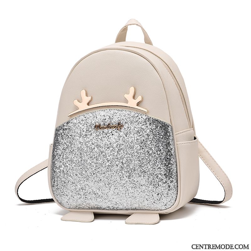 Sac À Dos Femme Mode Mini Pu Cuir Paillettes Multifonctions Le Nouveau Blanc