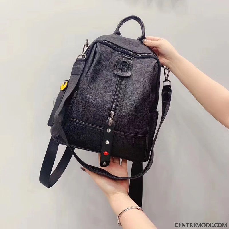 Sac À Dos Femme Peau Douce Loisir Le Nouveau Cuir Véritable All-match Sacs À Bandoulière Noir