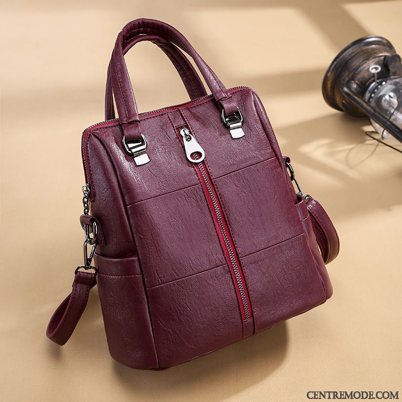 Sac À Dos Femme Peau Douce Multifonctions Trois Utilisations Portable Tendance Le Nouveau Bordeaux