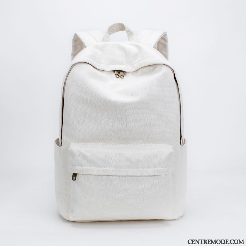 Sac À Dos Femme Sac D'ordinateur Portable Homme Tendance Coton Grande Capacité Étudiant Blanc