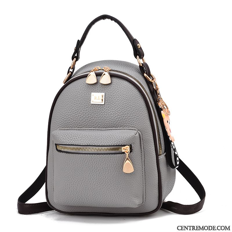 Sac À Dos Femme Simple Mode All-match Pu Peau Douce Le Nouveau Gris