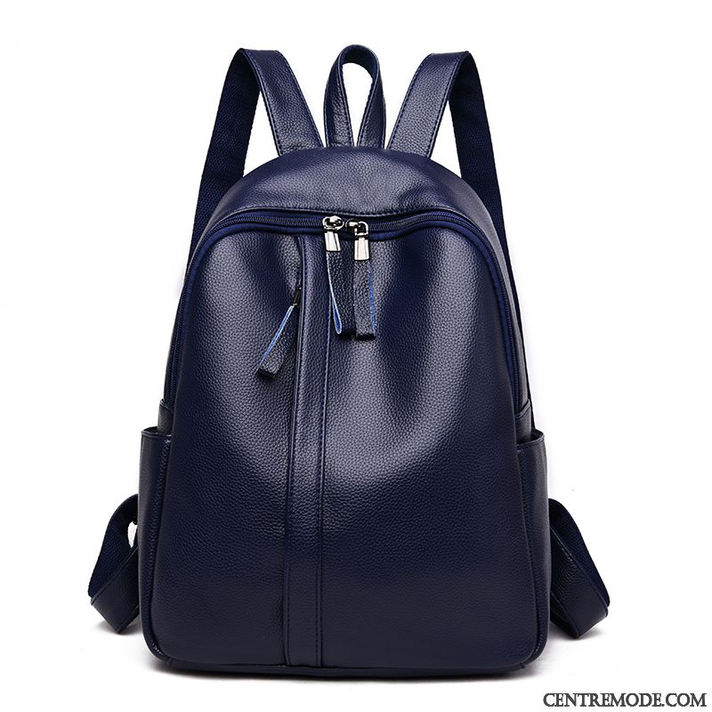 Sac À Dos Femme Tendance Cuir De Vache Peau Douce Mode Maman Grande Capacité Bleu