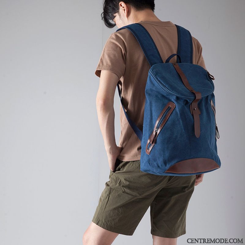 Sac À Dos Homme Cartable Sac D'ordinateur Portable Toile Loisir Voyage Mode Bleu