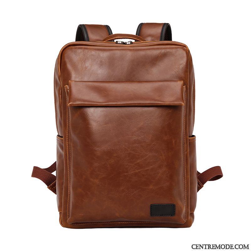 Sac À Dos Homme Cartable Étudiant De Plein Air Tendance Rétro Loisir Marron