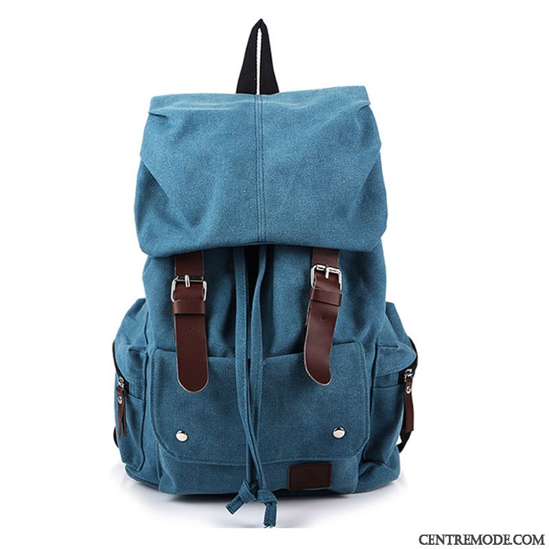 Sac À Dos Homme Femme Toile Ultra Gros Sac Grande Capacité Rétro Bleu