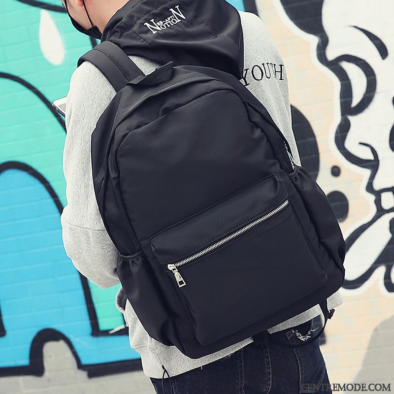 Sac À Dos Homme Mode Toile Simple École Secondaire Vent De L'université Cartable Noir