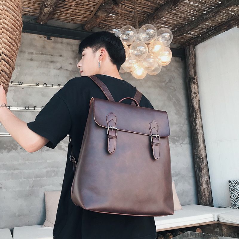 Sac À Dos Homme Sac D'ordinateur Portable Étudiant Tendance Cartable Qualité Loisir Marron