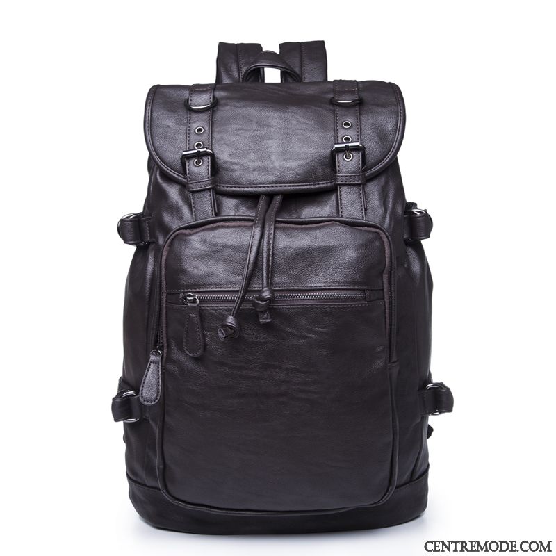 Sac À Dos Homme Tendance Loisir Cuir De Vache Grande Capacité Étudiant Mode Marron