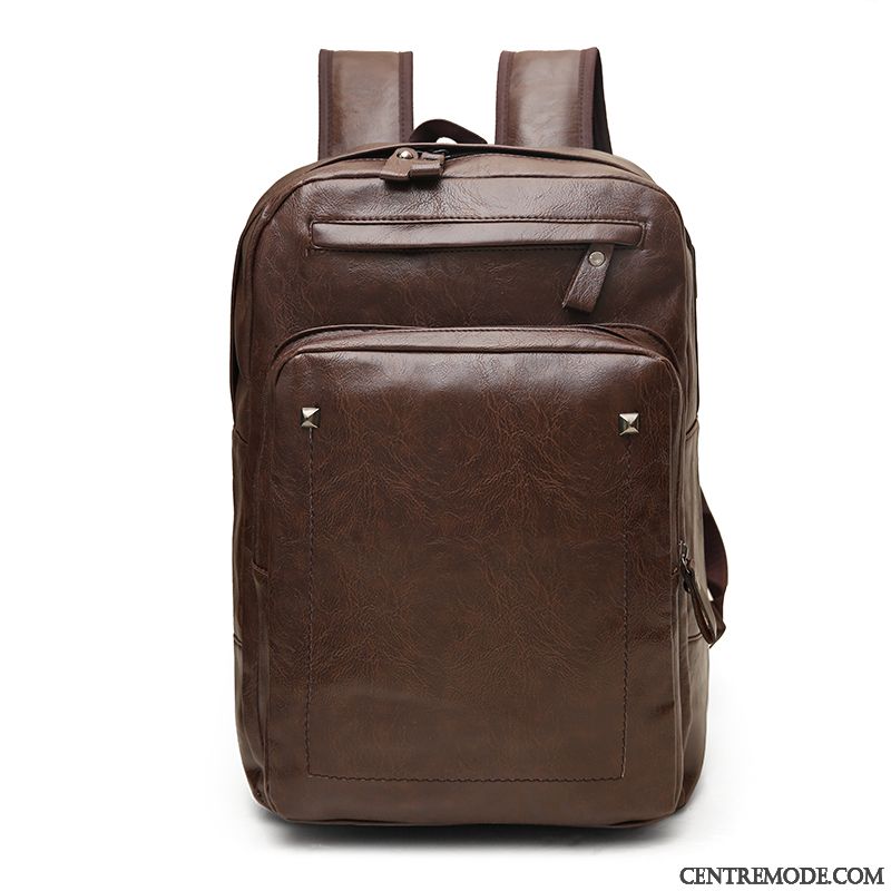 Sac À Dos Homme Tendance Loisir Étudiant Gros Simple Cartable Marron Foncé