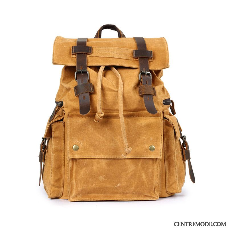 Sac À Dos Homme Toile Cartable Voyage Étanche Grande Capacité Tendance Jaune