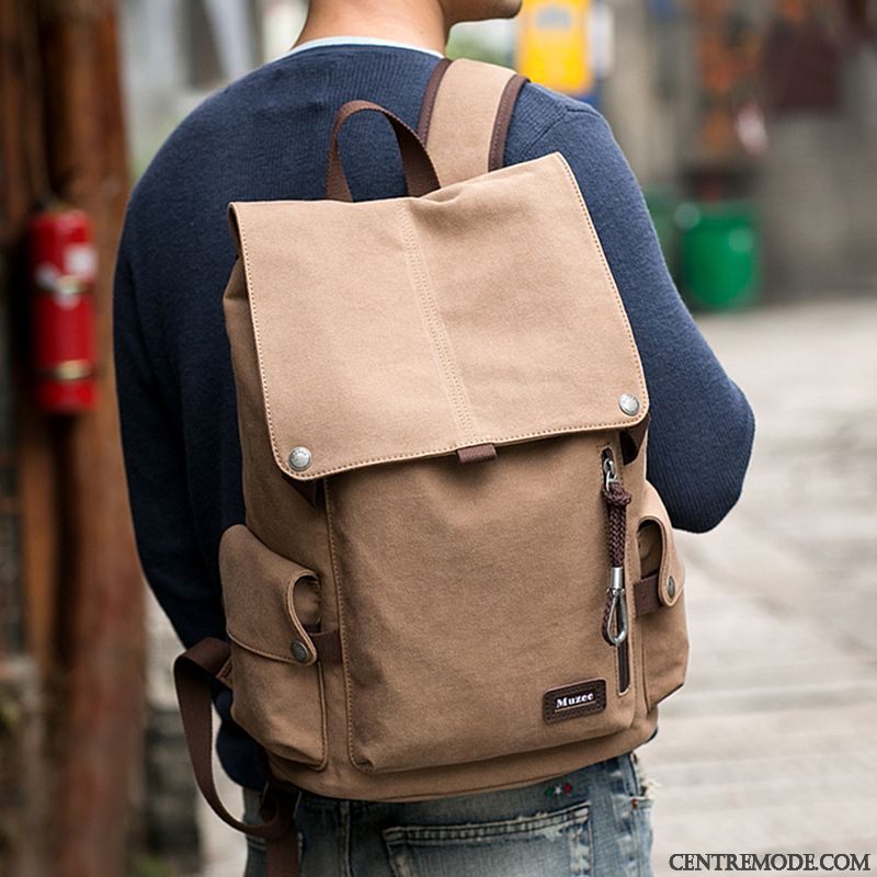 Sac À Dos Homme Voyage Mode Loisir Toile Cartable Étudiant Marron