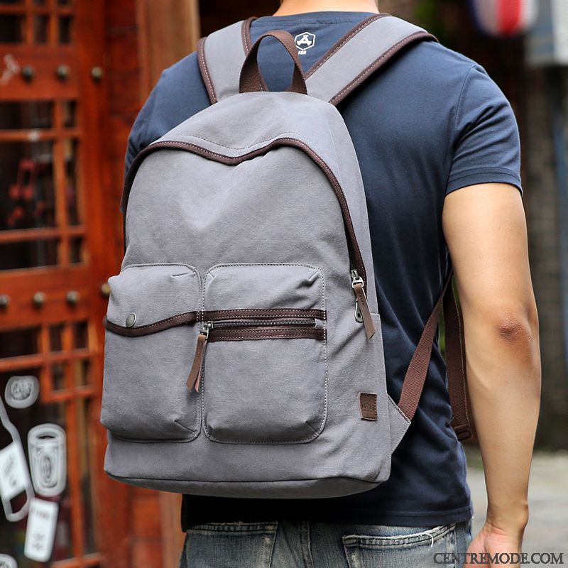 Sac À Dos Homme Voyage Sac D'ordinateur Portable Personnalité Jeunesse Loisir Toile Gris