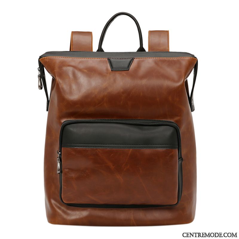 Sac À Dos Homme Étudiant Grande Capacité Qualité Vent De L'université Tendance Cartable Marron Couleur De Contraste