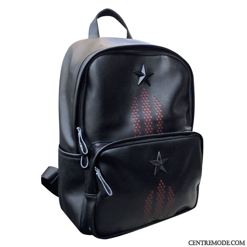 Sac À Dos Homme Étudiant Œillet Loisir Voyage Tendance Grand Paquet Noir