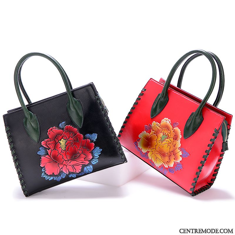 Sac À Main Femme Fleurs Rétro Tendance Peint Le Nouveau Mode Noir