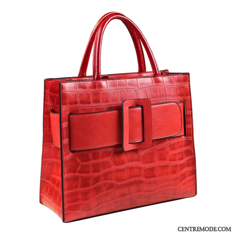 Sac À Main Femme Le Nouveau Texture Gros Maman Cuir Véritable Tendance Rouge