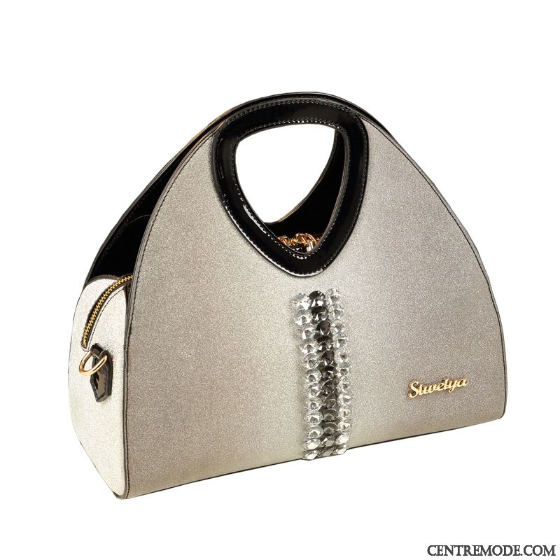 Sac À Main Femme Tendance Cuir Véritable All-match Mode Diamant Printemps Gris