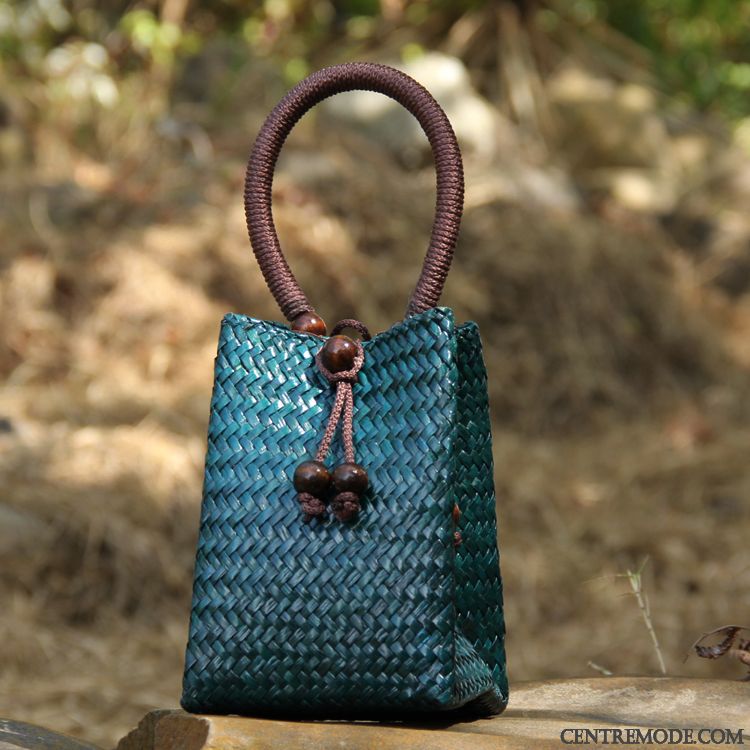 Sac À Main Femme Voyage Rétro Portable Plage Petit Loisir Bleu