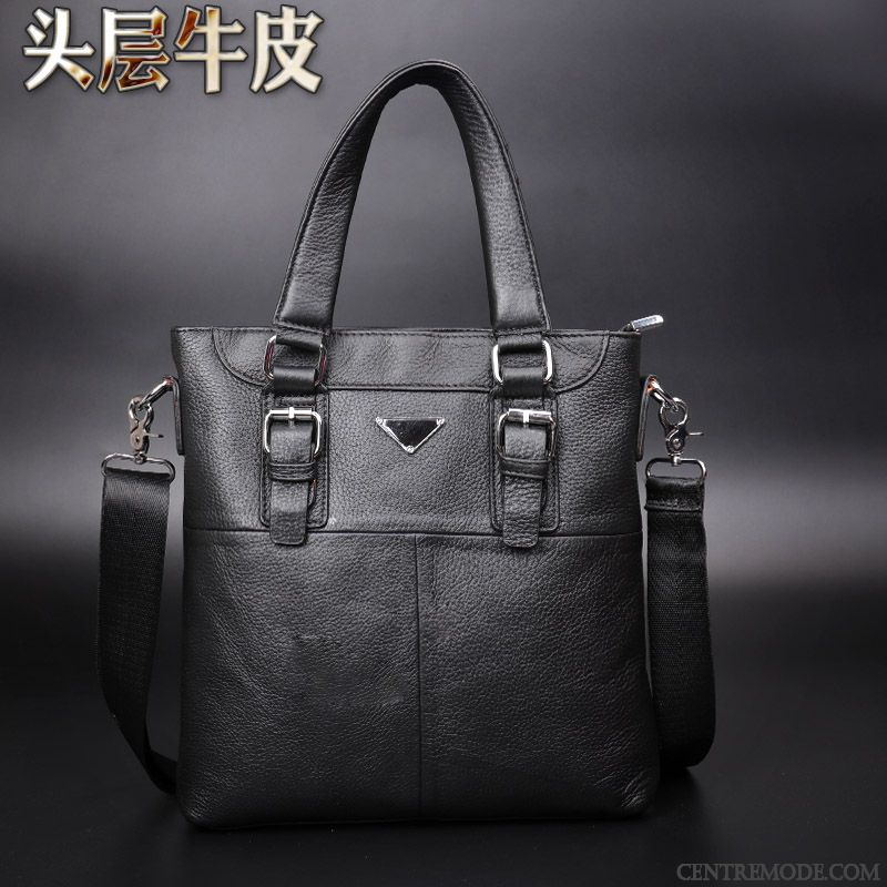 Sac À Main Homme Cuir Véritable Couche De Tête Loisir Entreprise Sac De Messager Europe Noir