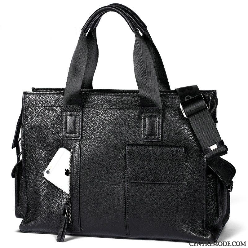 Sac À Main Homme La Coupe Transversale Entreprise Cuir Sac D'ordinateur Portable Sac De Messager Cuir De Vache Noir