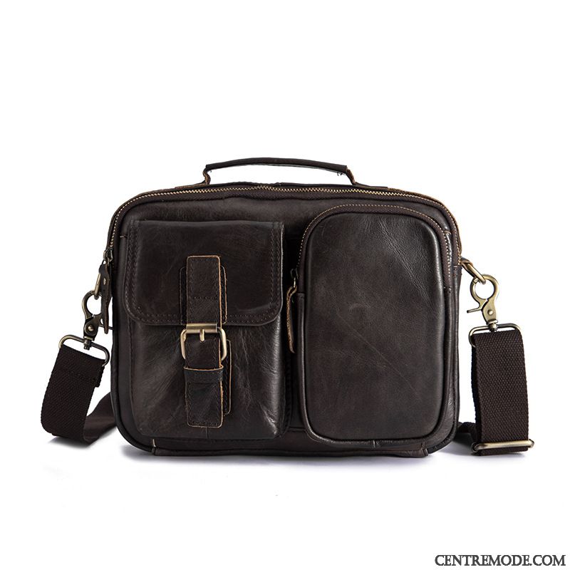 Sac À Main Homme Loisir Sacs À Bandoulière Cuir De Vache Tendance Portable Petit Foncé