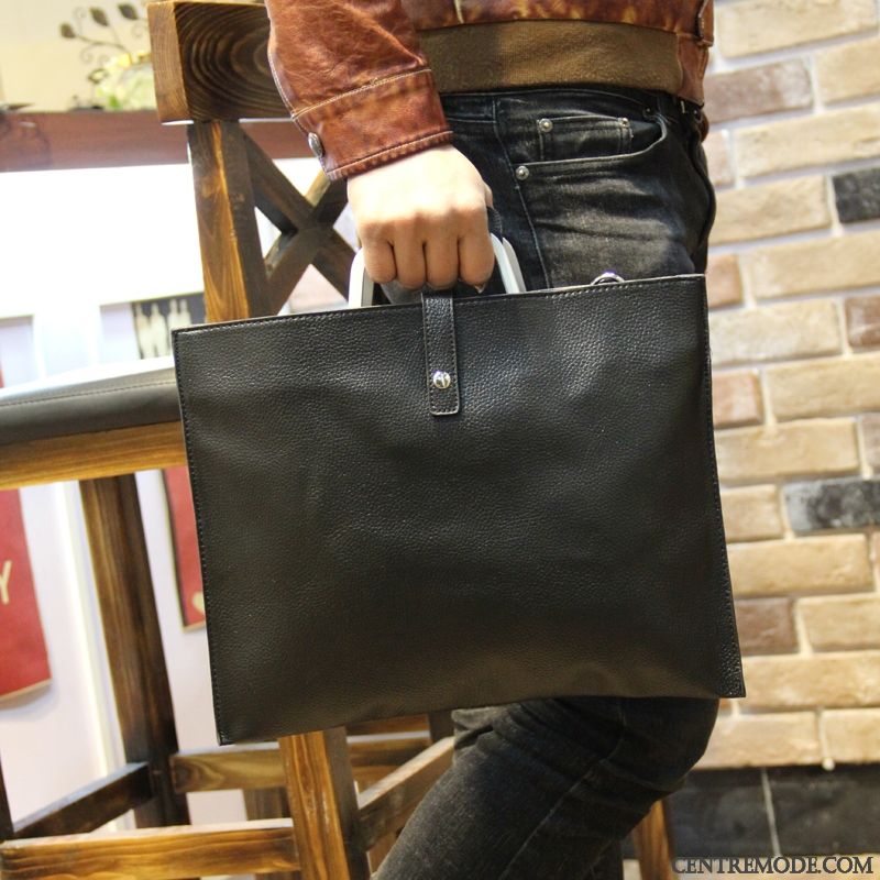 Sac À Main Homme Pochette Cuir Véritable Sacs À Bandoulière Sac De Messager Rétro Le Nouveau Noir