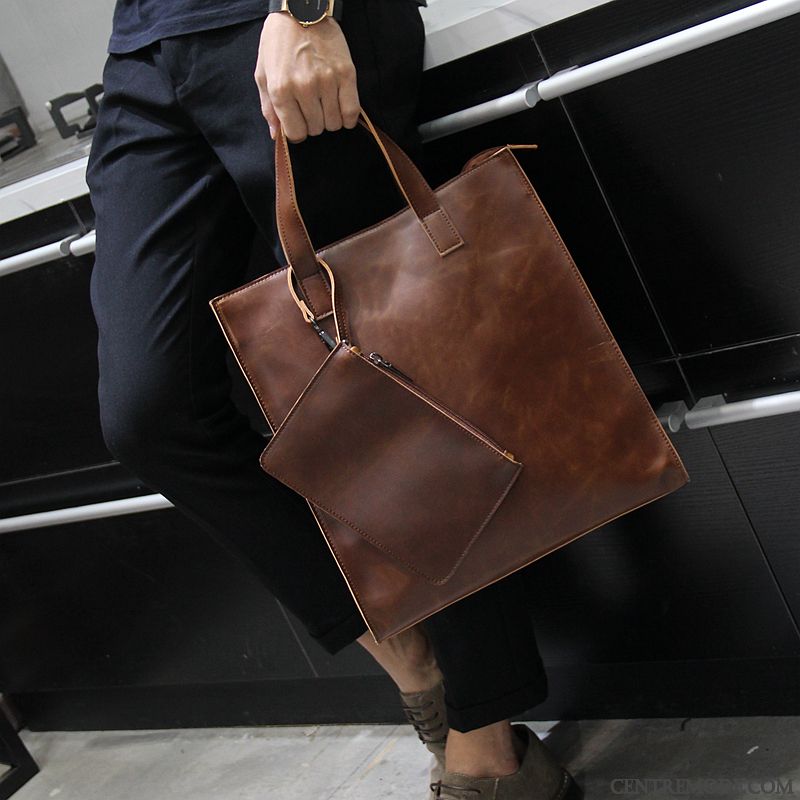 Sac À Main Homme Tendance Rétro Sac D'ordinateur Portable Loisir Entreprise Mode Marron