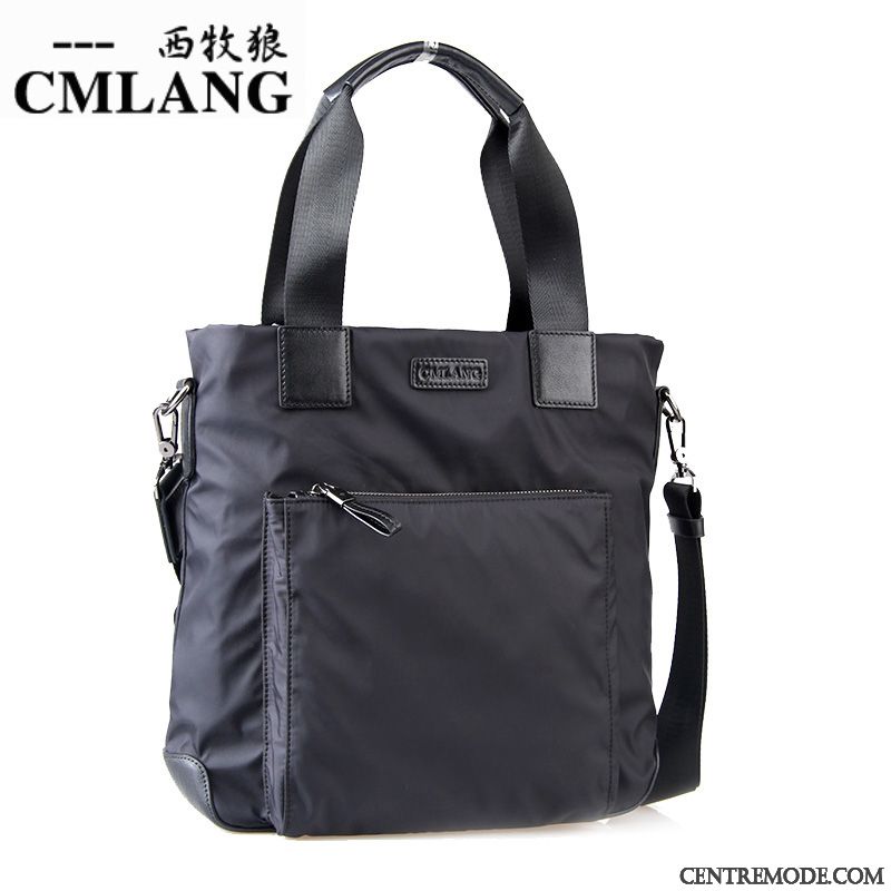 Sac À Main Homme Tissu Sacs À Bandoulière Loisir Nylon Cuir Véritable Tissu Oxford Noir