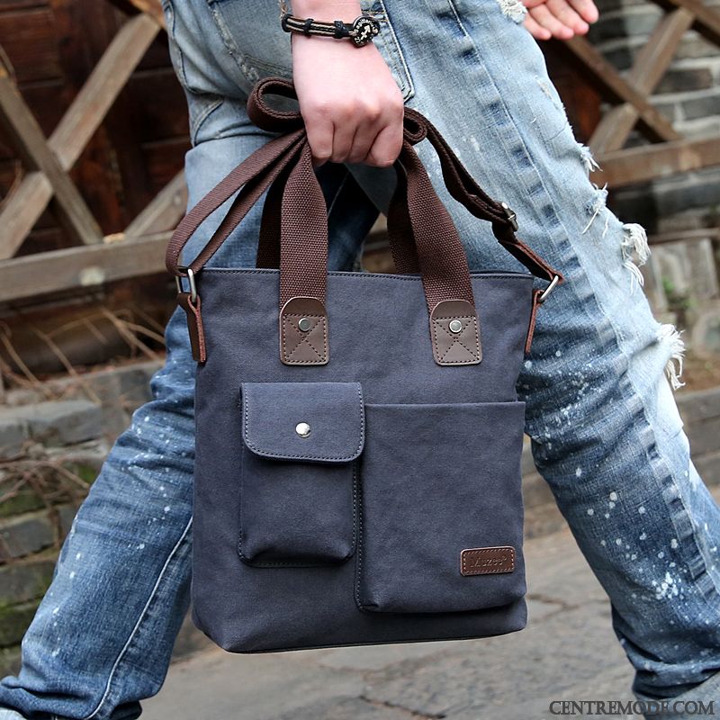 Sac À Main Homme Toile Mallette Loisir Tendance Sacs À Bandoulière Sac De Messager Bleu Noir