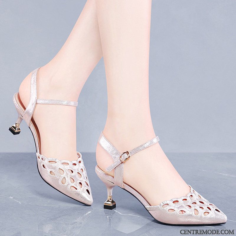 Sandales Femme Chaussures En Cuir Tous Les Assortis Escarpins Talon Moyen Creux Guipure Été Or