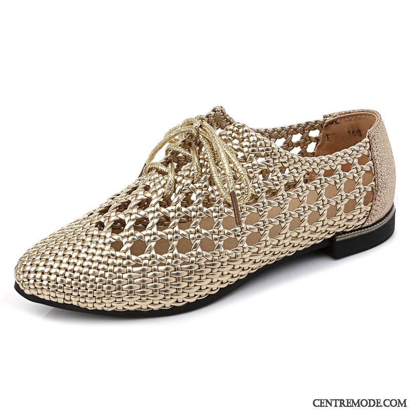 Sandales Femme Grande Taille Tissage Décontractée Flats Été Laçage Or