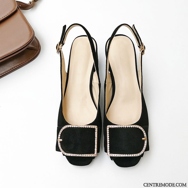 Sandales Femme Imitation Strass Chaussures De Mariage Cuir Véritable Printemps Peep-orteil Escarpins Noir Clair
