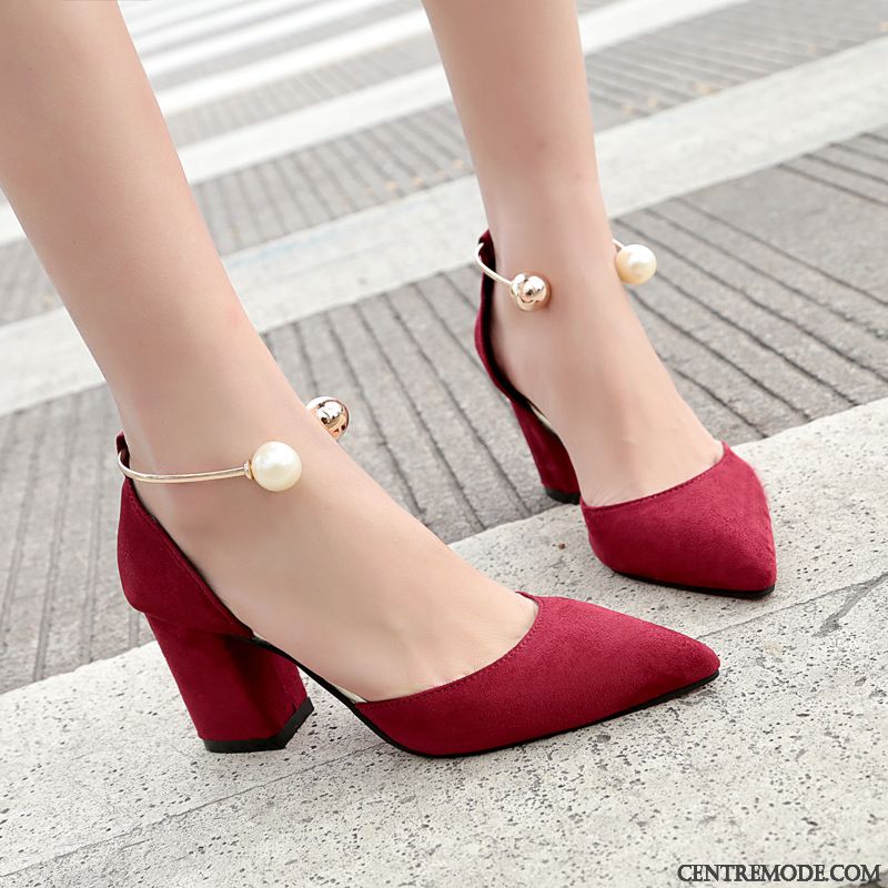 Sandales Femme Perle Printemps Pointe Pointue Été Frais Escarpins Bordeaux