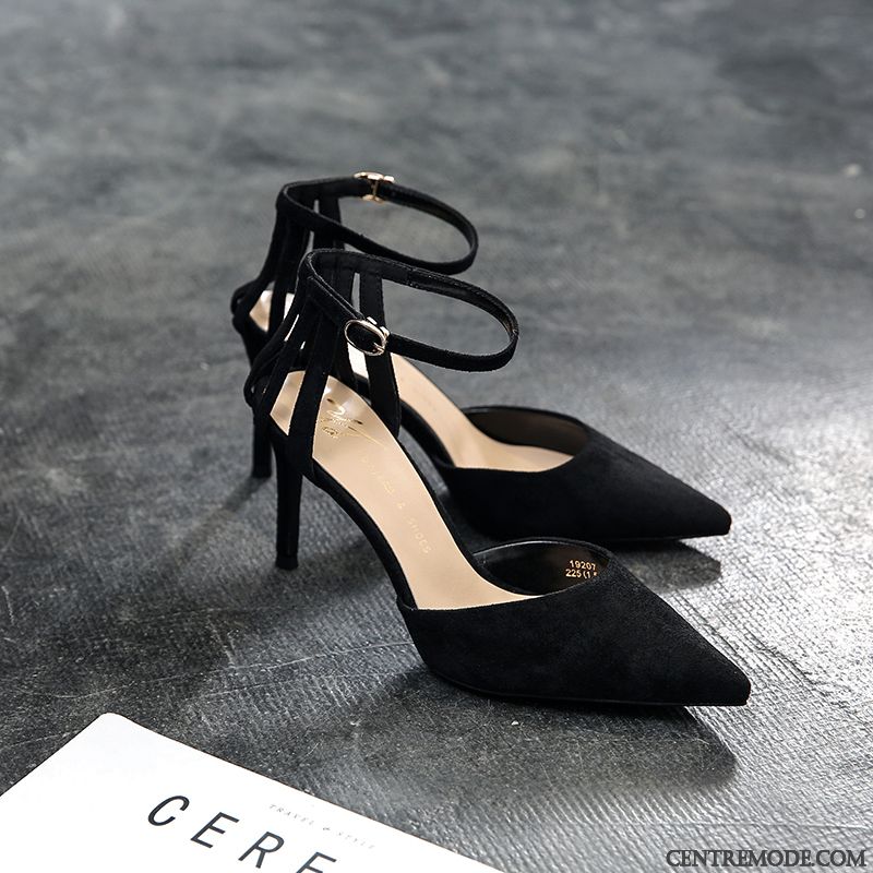 Sandales Femme Pointe Pointue Rome Minces Été Tous Les Assortis Escarpins Noir