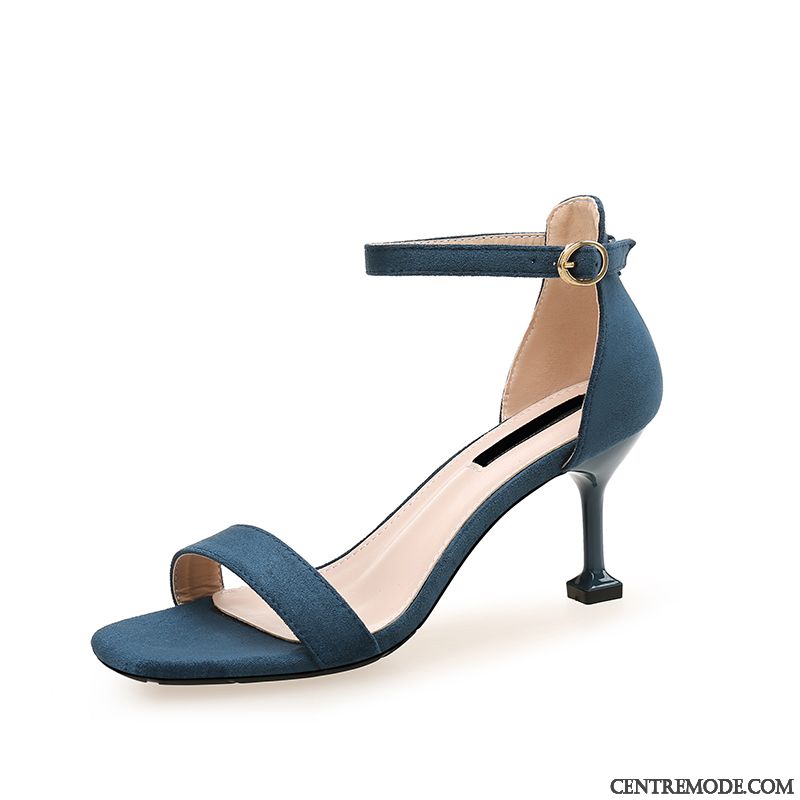 Sandales Femme Tous Les Assortis Minces Tendance Talon Moyen Été Escarpins Bleu