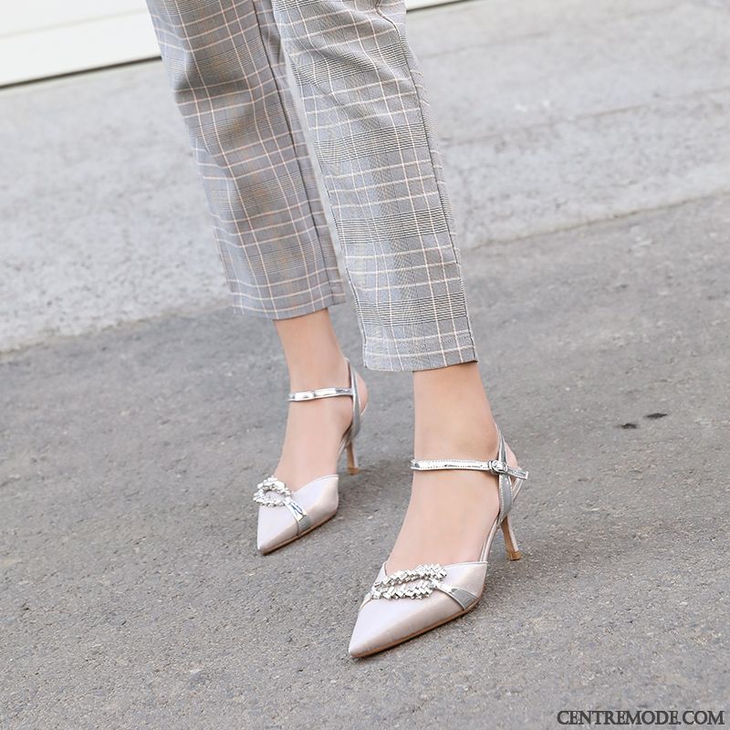 Sandales Femme Été Sexy Mode Escarpins Minces Pointe Pointue Gris Clair