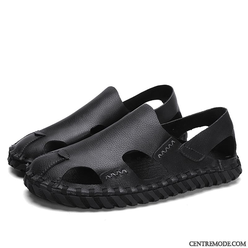 Sandales Homme Creux Guipure Étudiant Été Personnalité Plage Style National Noir