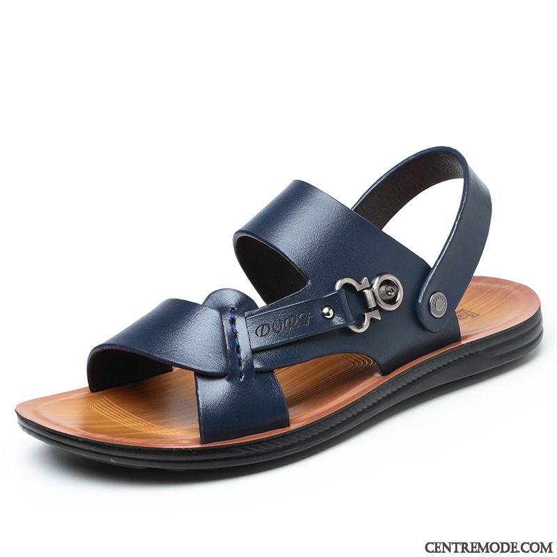 Sandales Homme Décontractée Semelle Doux Plage Tendance Tongs Chaussons Jeunesse Bleu