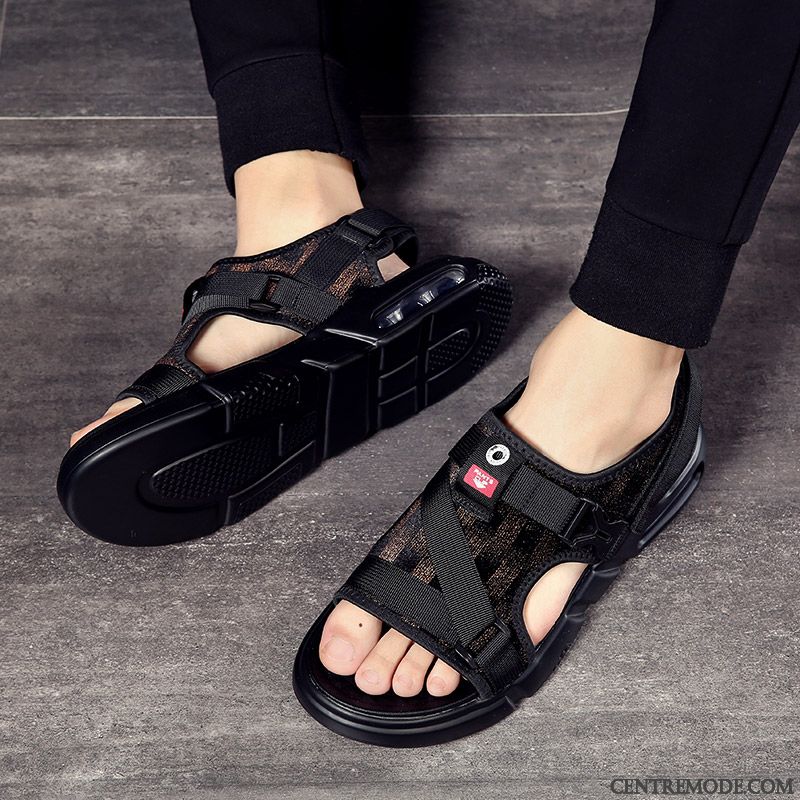 Sandales Homme Décontractée Semelle Épaisse Rome Tendance Respirant Plage Noir