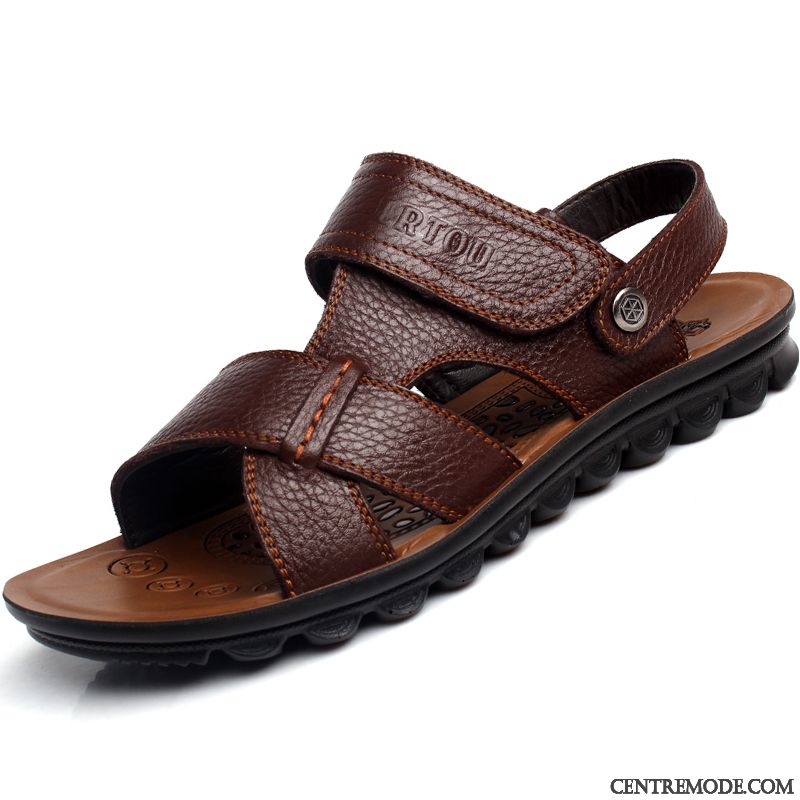 Sandales Homme Marron Cuir Pas Cher, Sandales Noir Homme Argent Bronzage