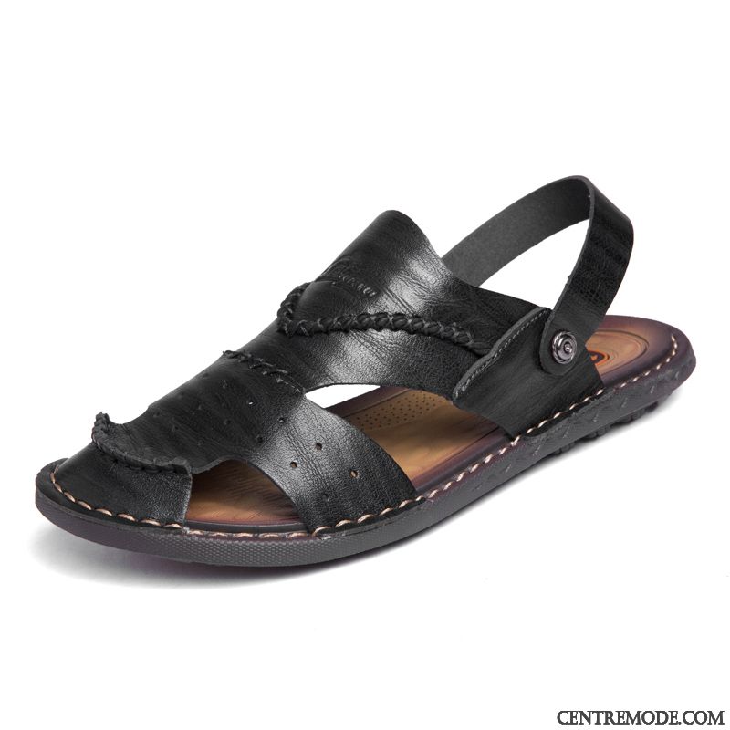 Sandales Homme Personnalité Tendance Antidérapant Tongs Chaussons Été Plage Noir