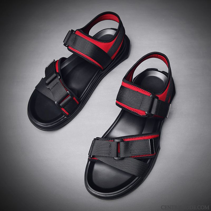 Sandales Homme Velcro Plage Tous Les Assortis Été Tendance Jeunesse Rouge