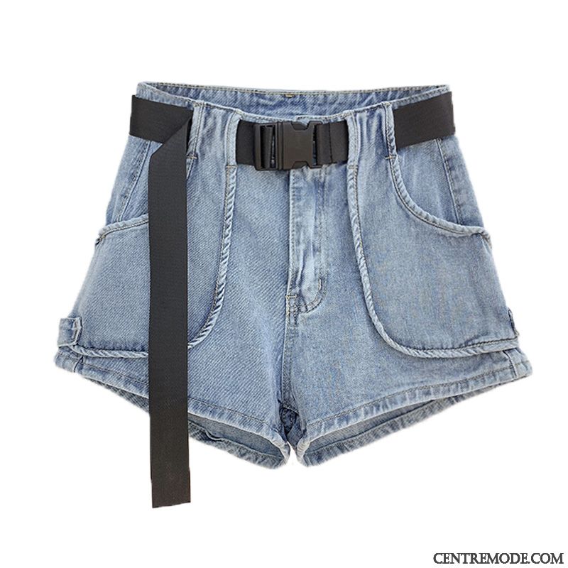 Shorts Femme Baggy Jambe Droite Étudiant Poche Tendance Haute Cintrée Bleu Rouge