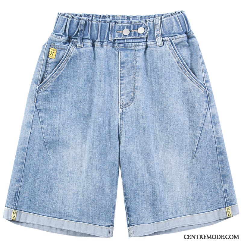 Shorts Femme Graisse Légère Tendance Jambe Droite Denim Baggy Bleu