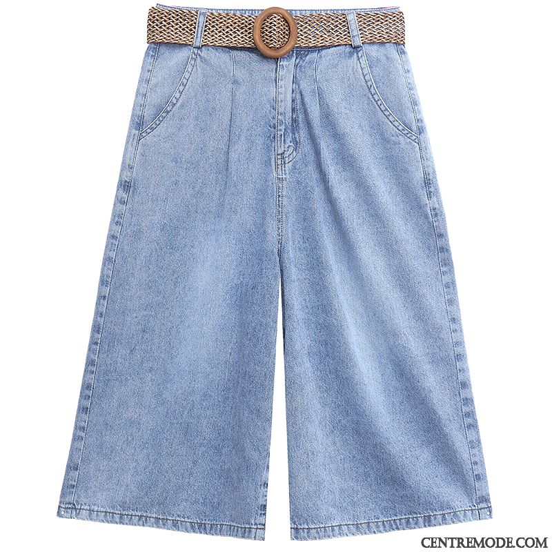 Shorts Femme Haute Cintrée Baggy Été Mince Tempérament Jambe Droite Bleu