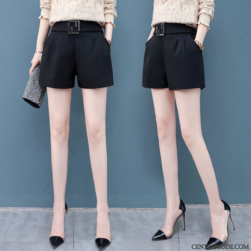 Shorts Femme Haute Cintrée Costume Mince Pantalon Pantalon Chaud Printemps Noir